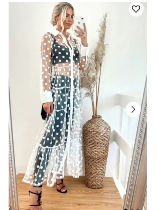 in fushion Dresses & Skirts - NWT Womens Spotted Design Lace Shirt Dress Cardigan White   Sheer Long Sleeve L